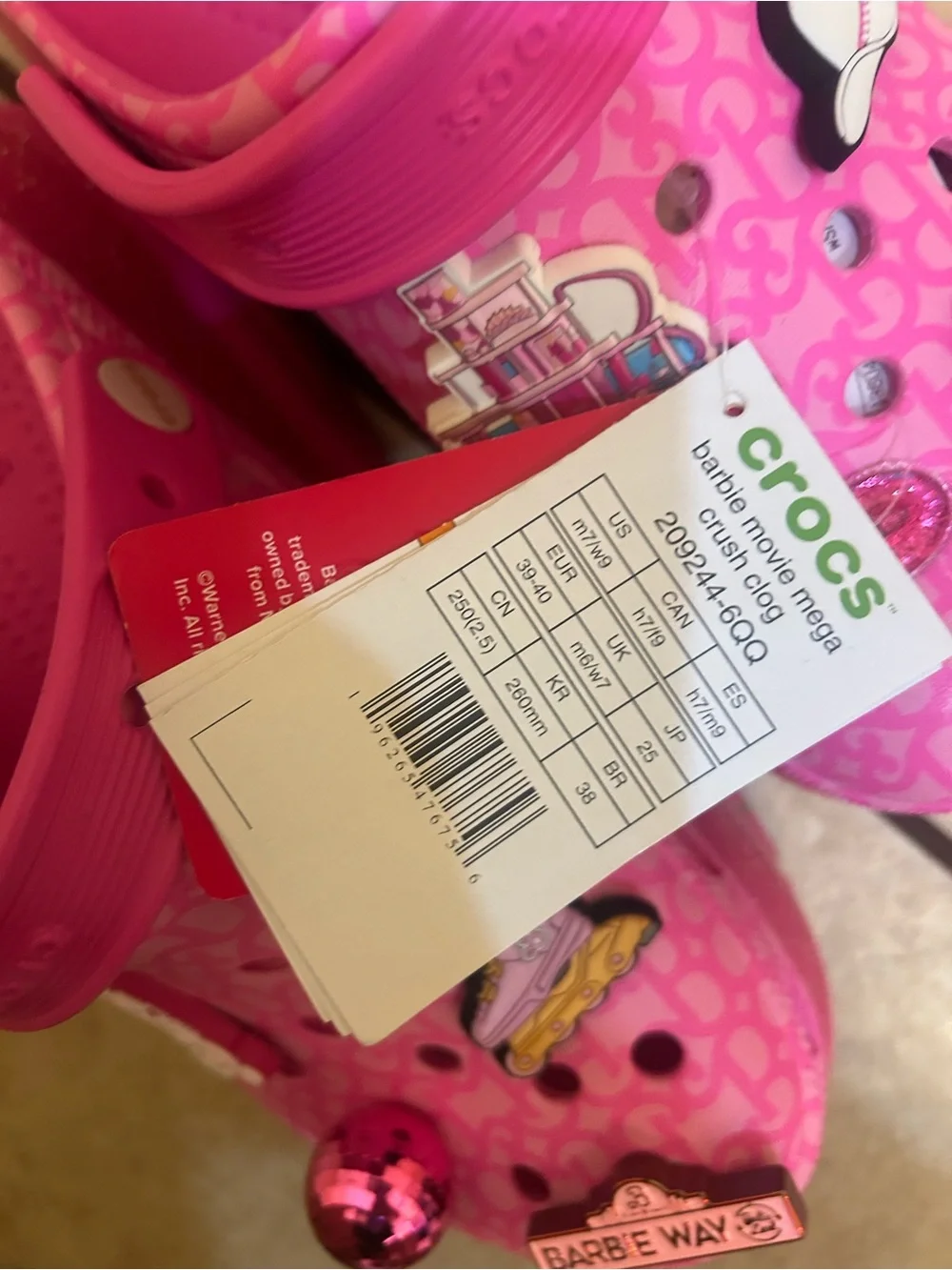 CROCS Girls' Bright Pink Barbie Charm Platform Clogs